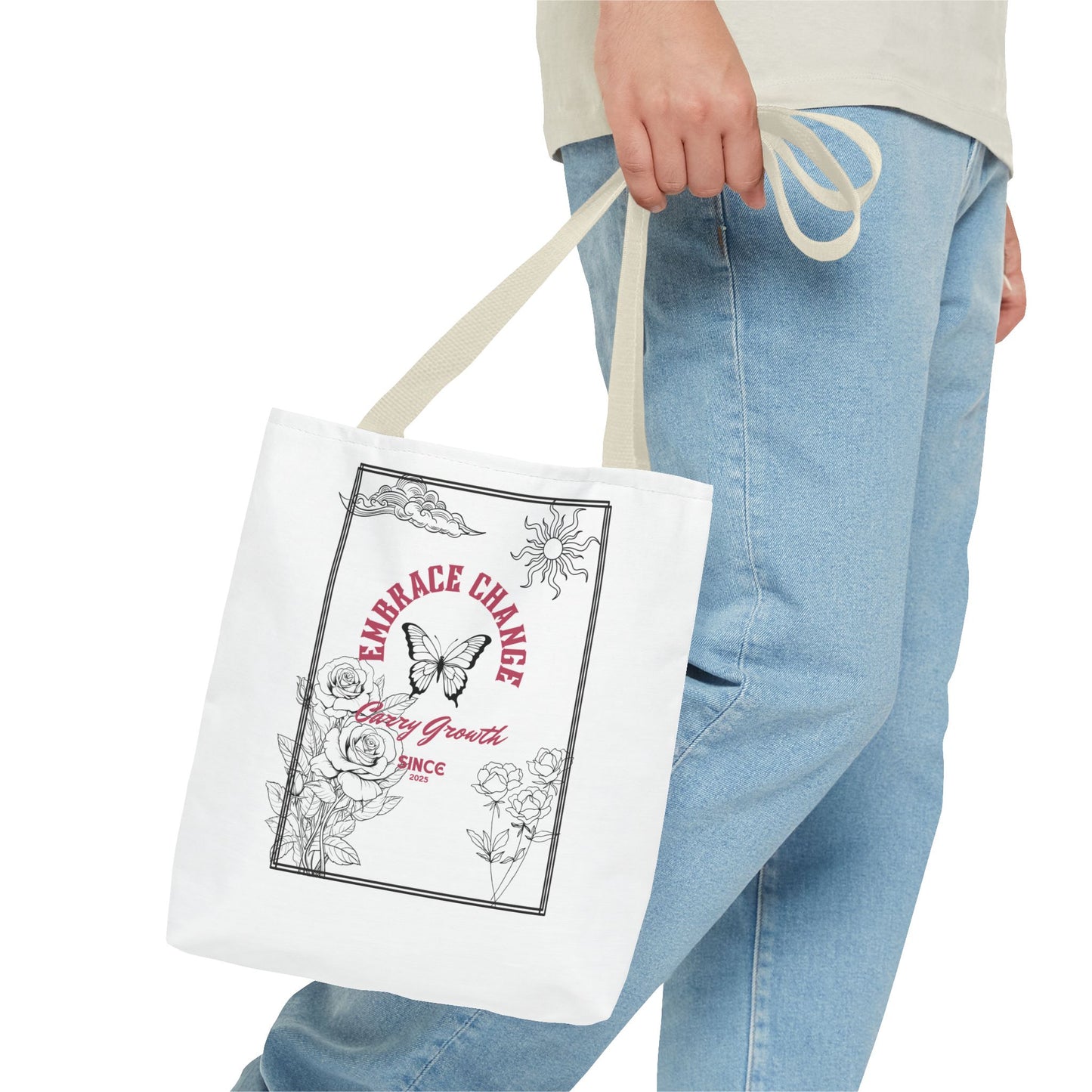 Embrace Change Tote Bag - Motivational Floral Design for Daily Inspiration
