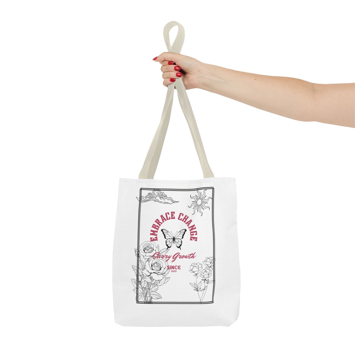 Embrace Change Tote Bag - Motivational Floral Design for Daily Inspiration
