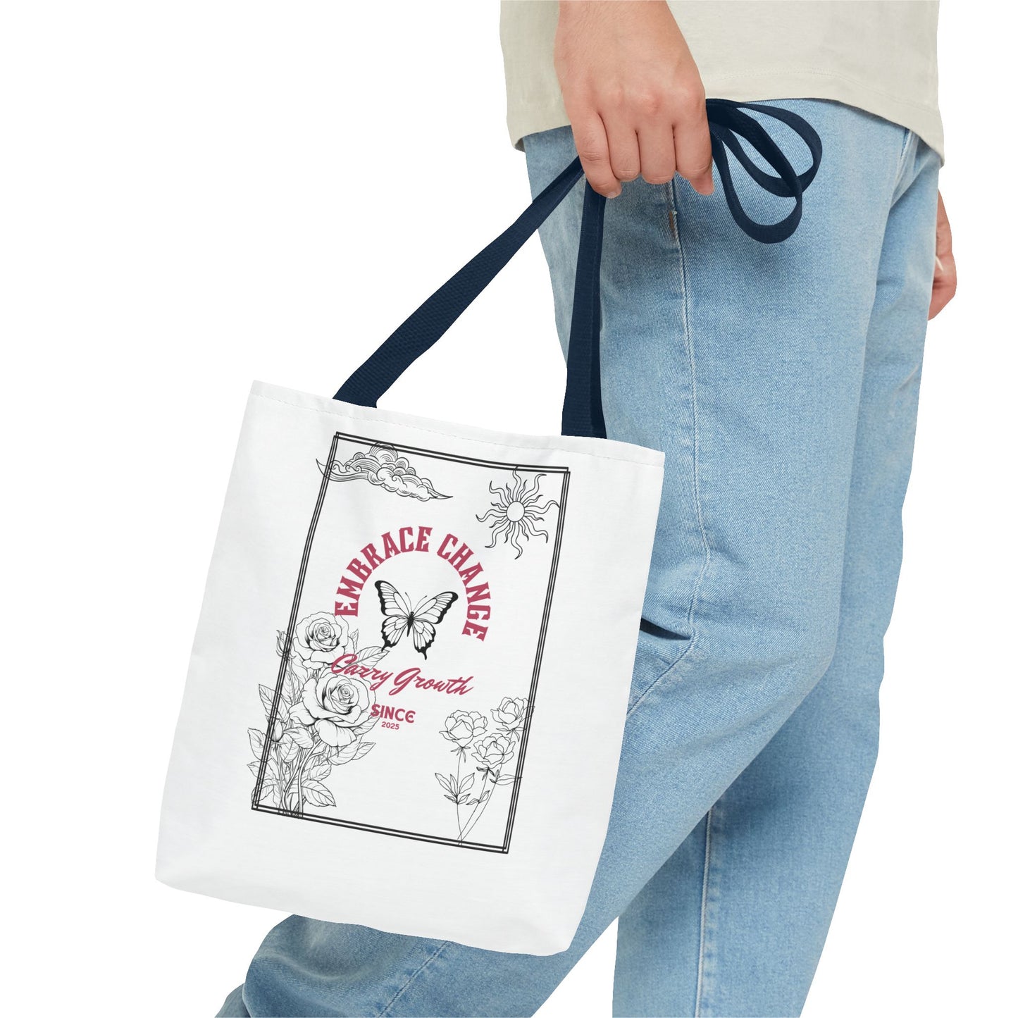 Embrace Change Tote Bag - Motivational Floral Design for Daily Inspiration