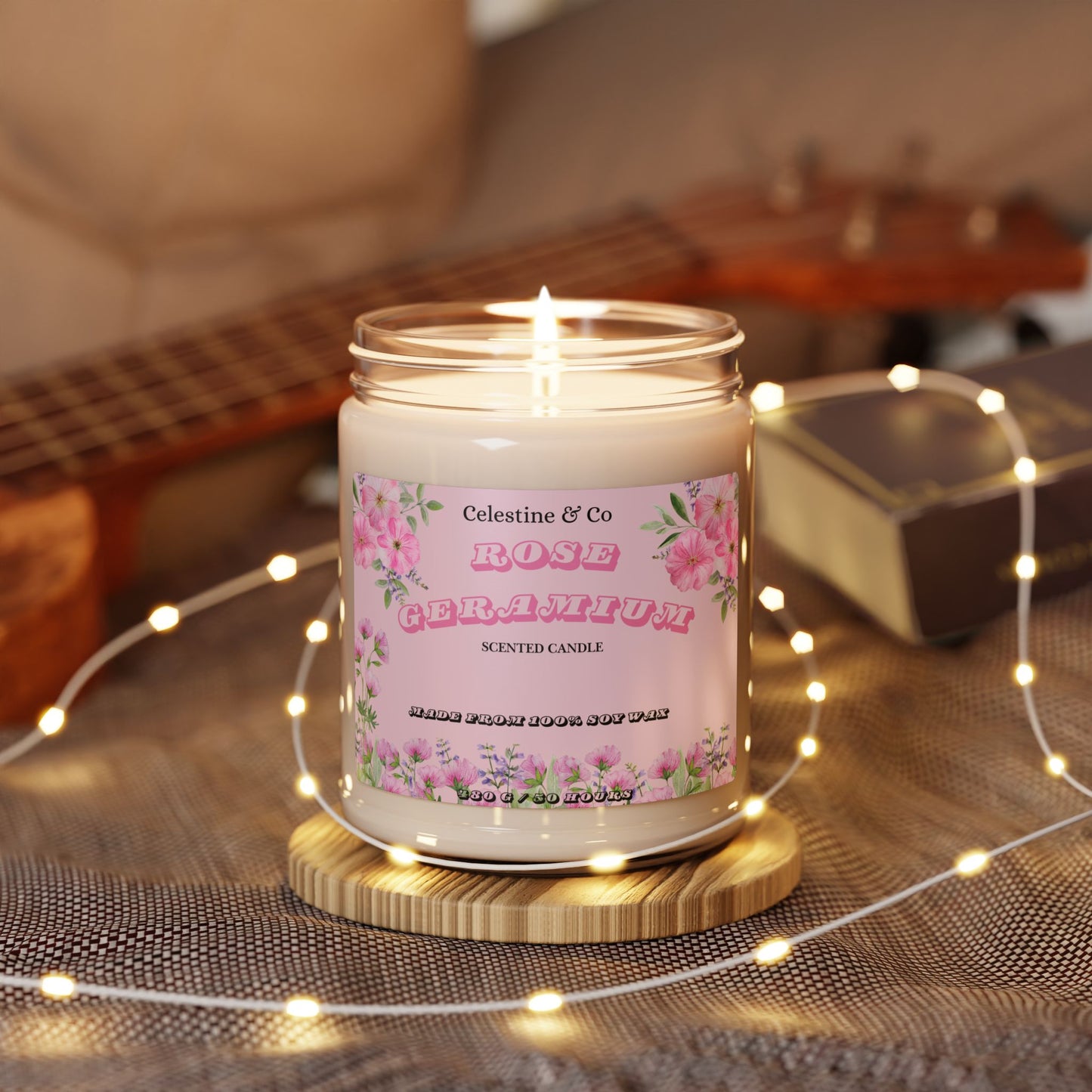 Rose geranium scented Candle, 9oz