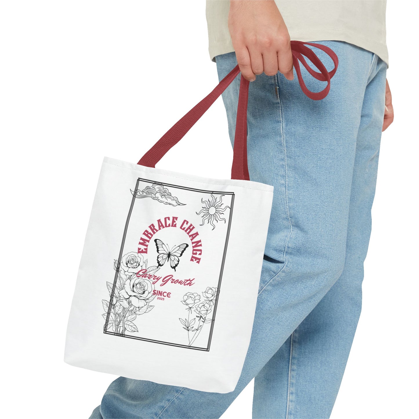 Embrace Change Tote Bag - Motivational Floral Design for Daily Inspiration