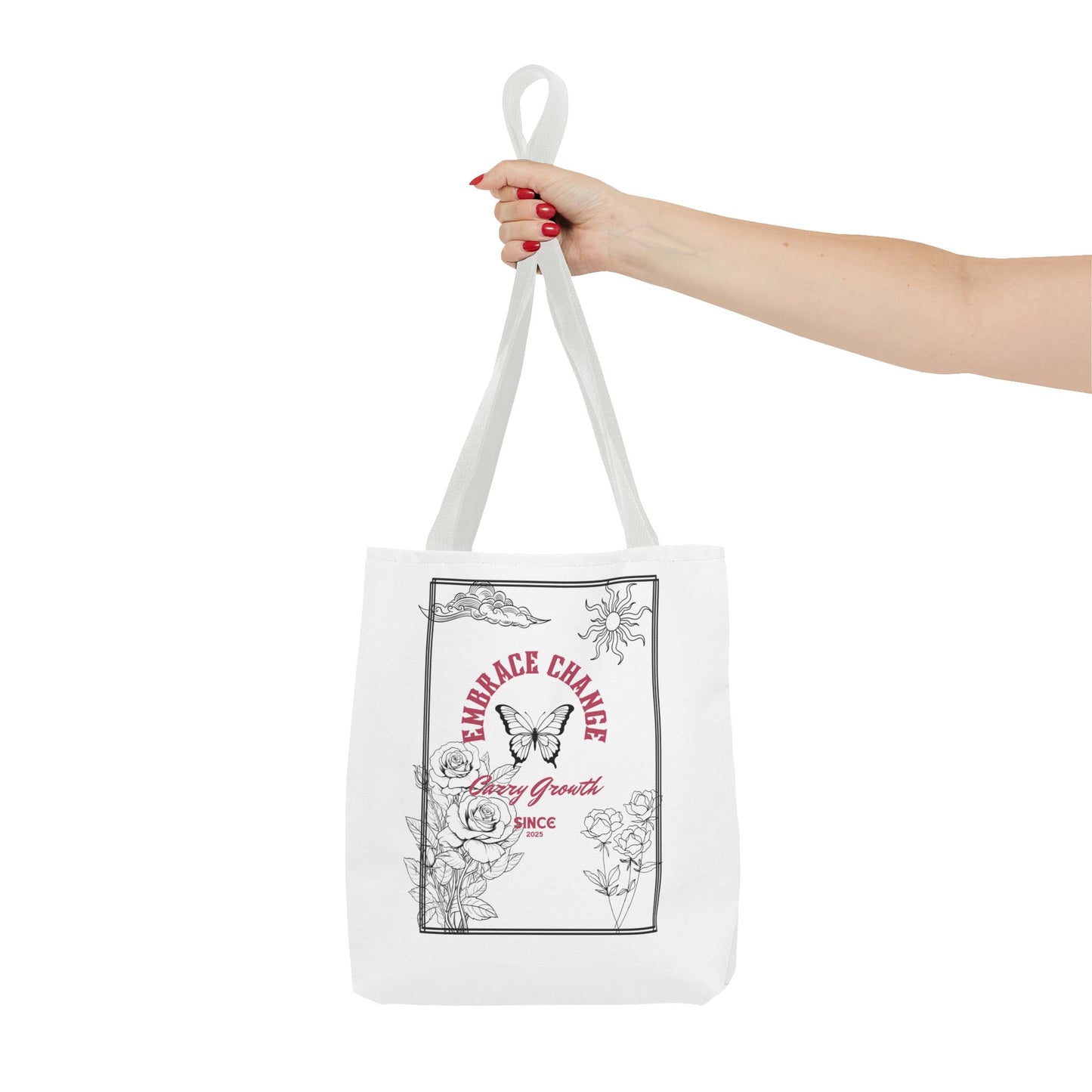 Embrace Change Tote Bag - Motivational Floral Design for Daily Inspiration