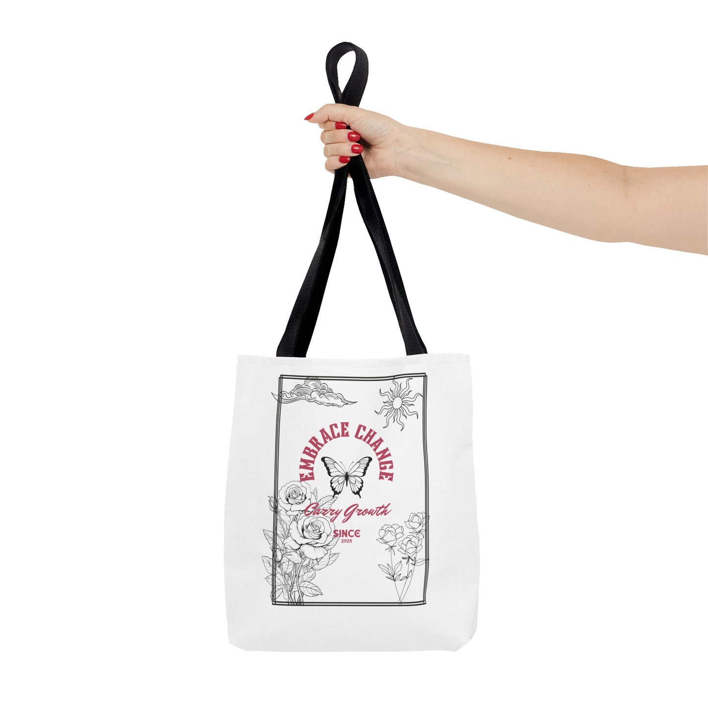 Embrace Change Tote Bag - Motivational Floral Design for Daily Inspiration