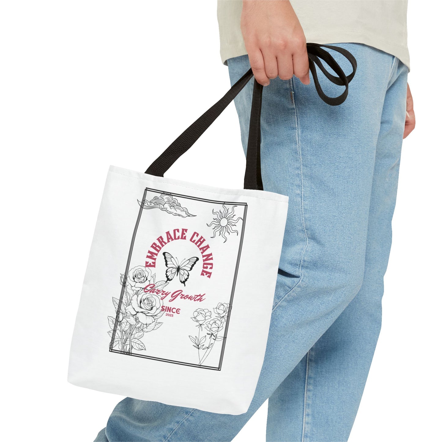 Embrace Change Tote Bag - Motivational Floral Design for Daily Inspiration