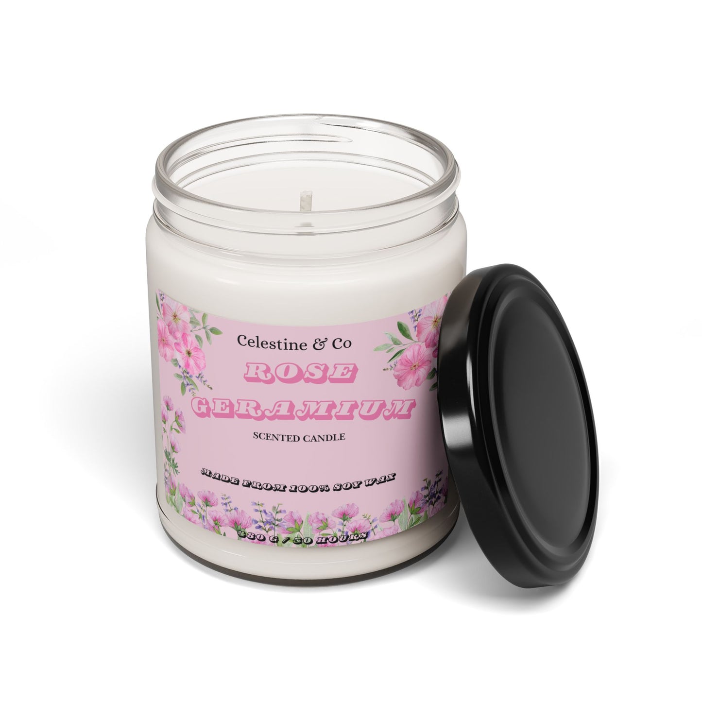Rose geranium scented Candle, 9oz