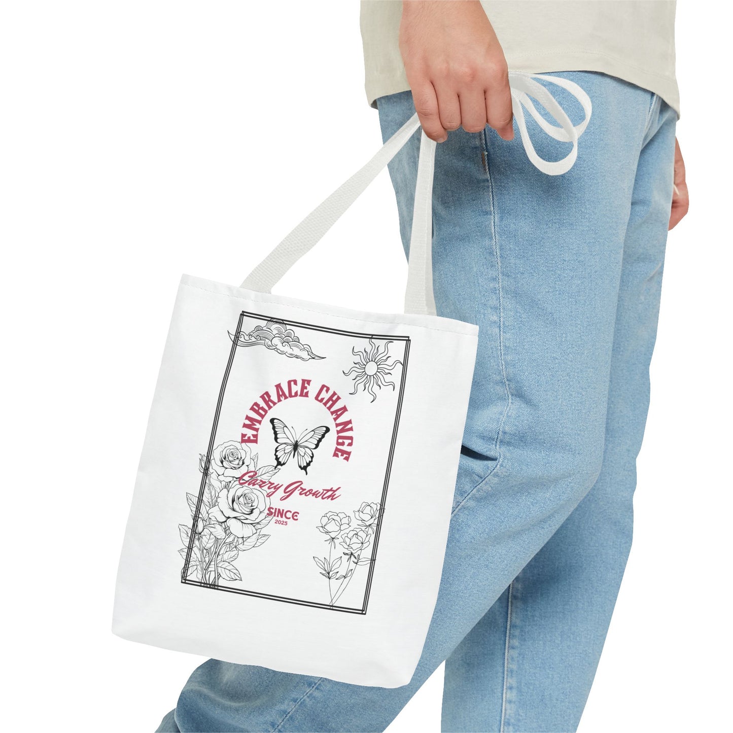 Embrace Change Tote Bag - Motivational Floral Design for Daily Inspiration