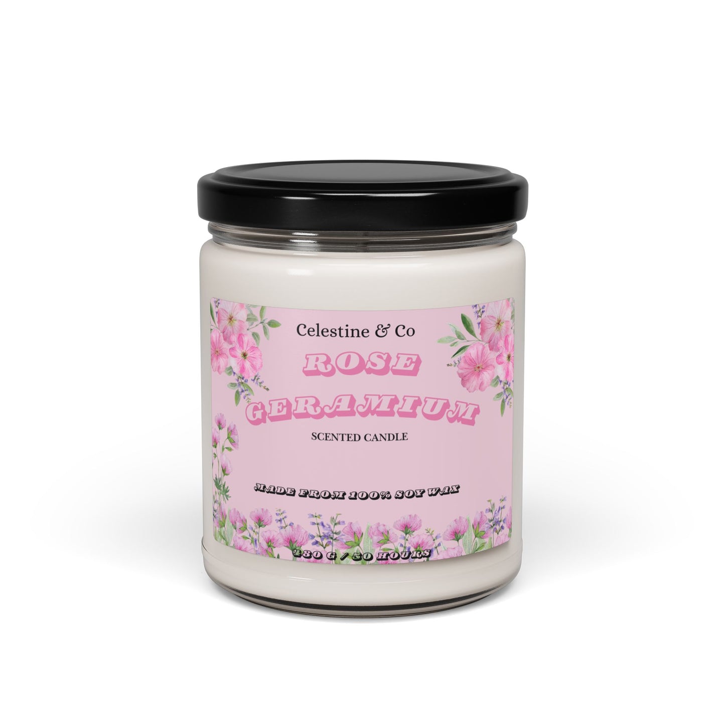 Rose geranium scented Candle, 9oz