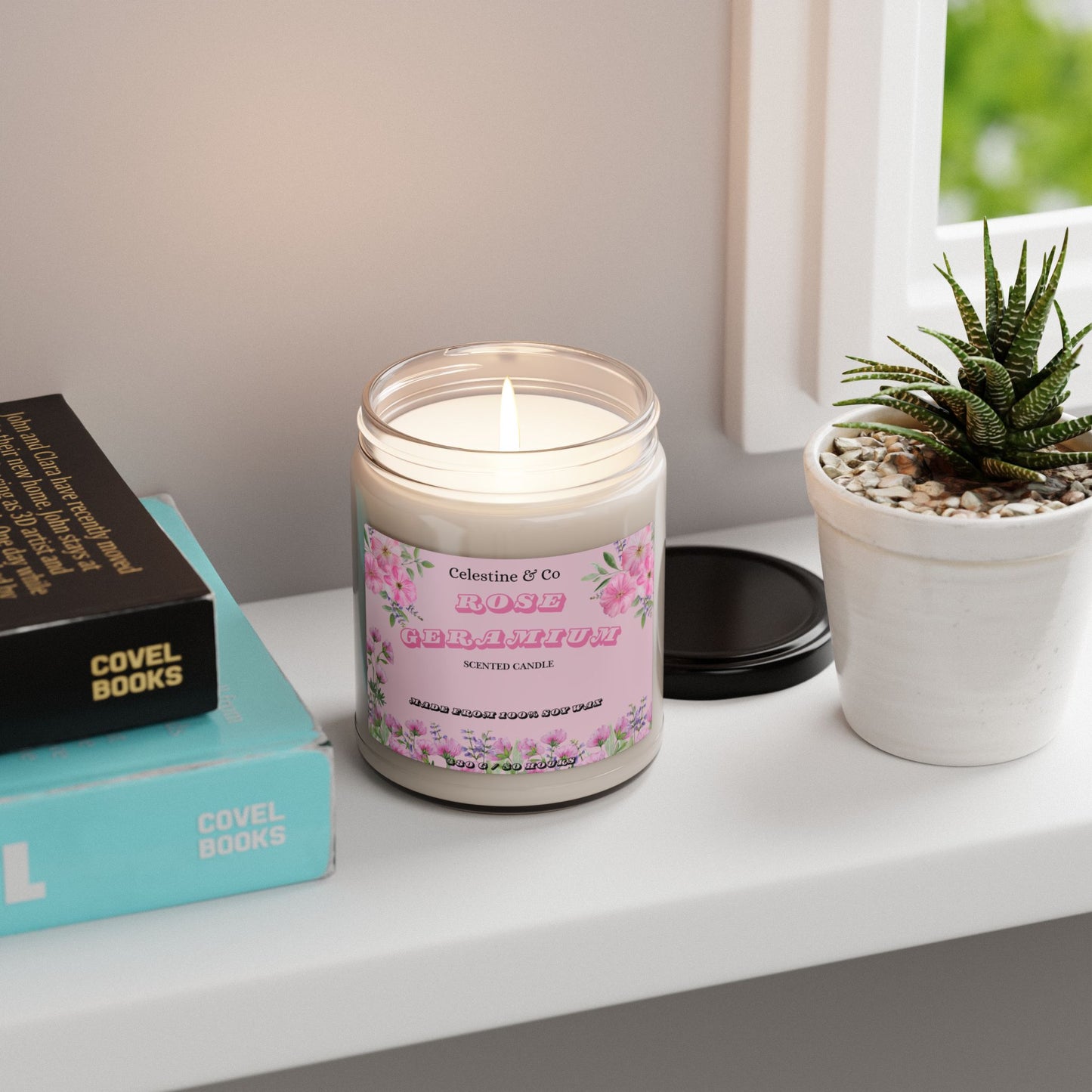 Rose geranium scented Candle, 9oz