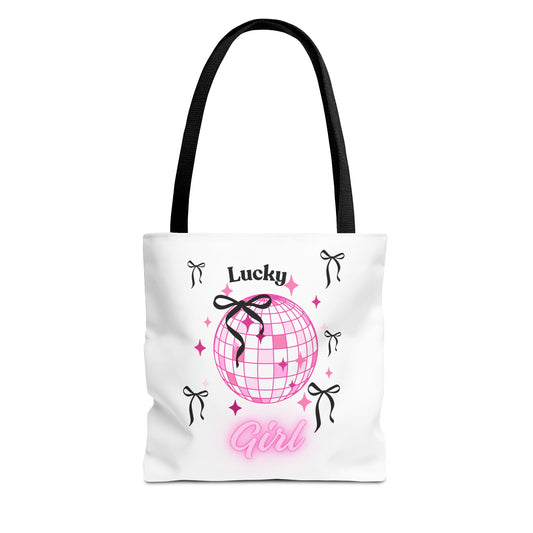 Lucky Girl Disco Tote Bag with Bow Design