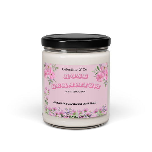 Rose geranium scented Candle, 9oz